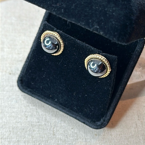 PBD 14KT Peter Brams Design Circle Tiger Eye Stud Gold Earrings - Picture 3 of 9